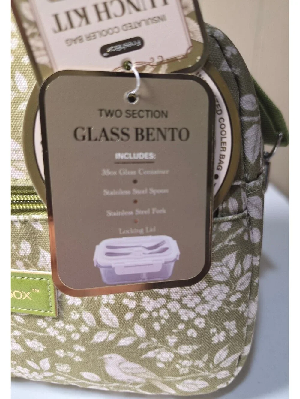FreshBox Insulated Lunch Kit with Two Section Glass Bento and Stainless Steel Ut